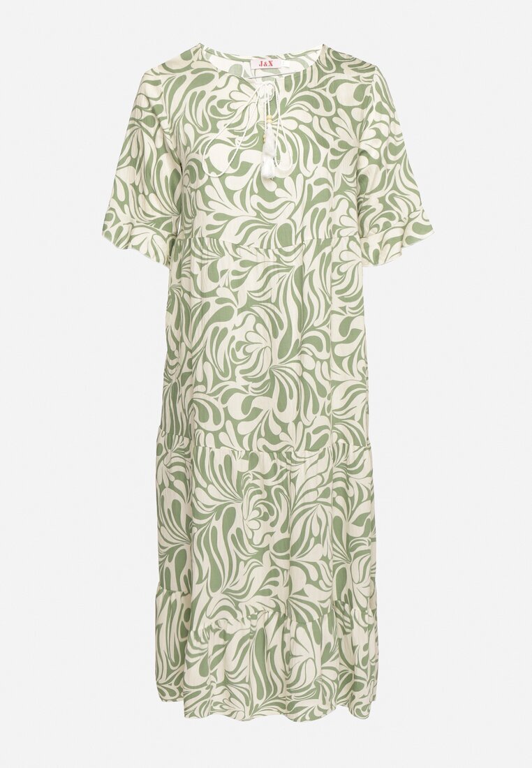 j&x Rochie Verde din Vâscoză cu croi simplu cu legătură cu imprimeu floral Edirania