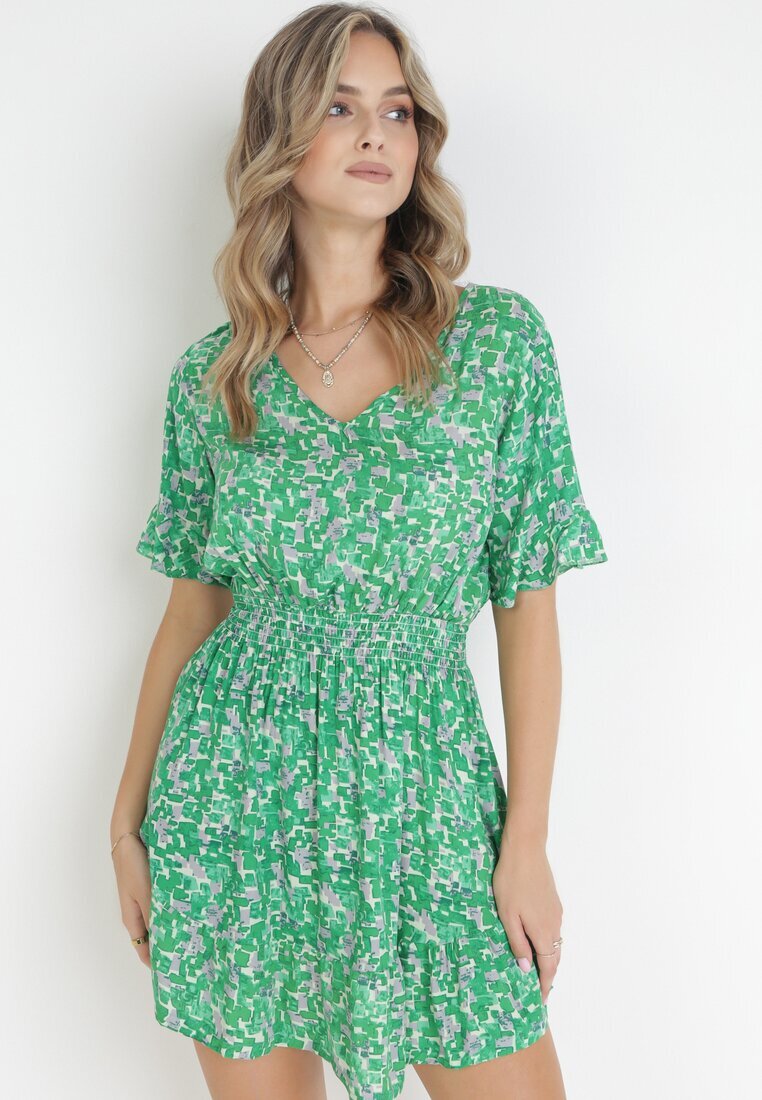 j&x Rochie Verde din viscoză cloș cu volane și elastic în talie Sayu
