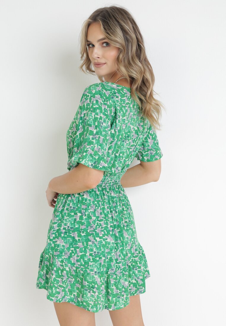 j&x Rochie Verde din viscoză cloș cu volane și elastic în talie Sayu
