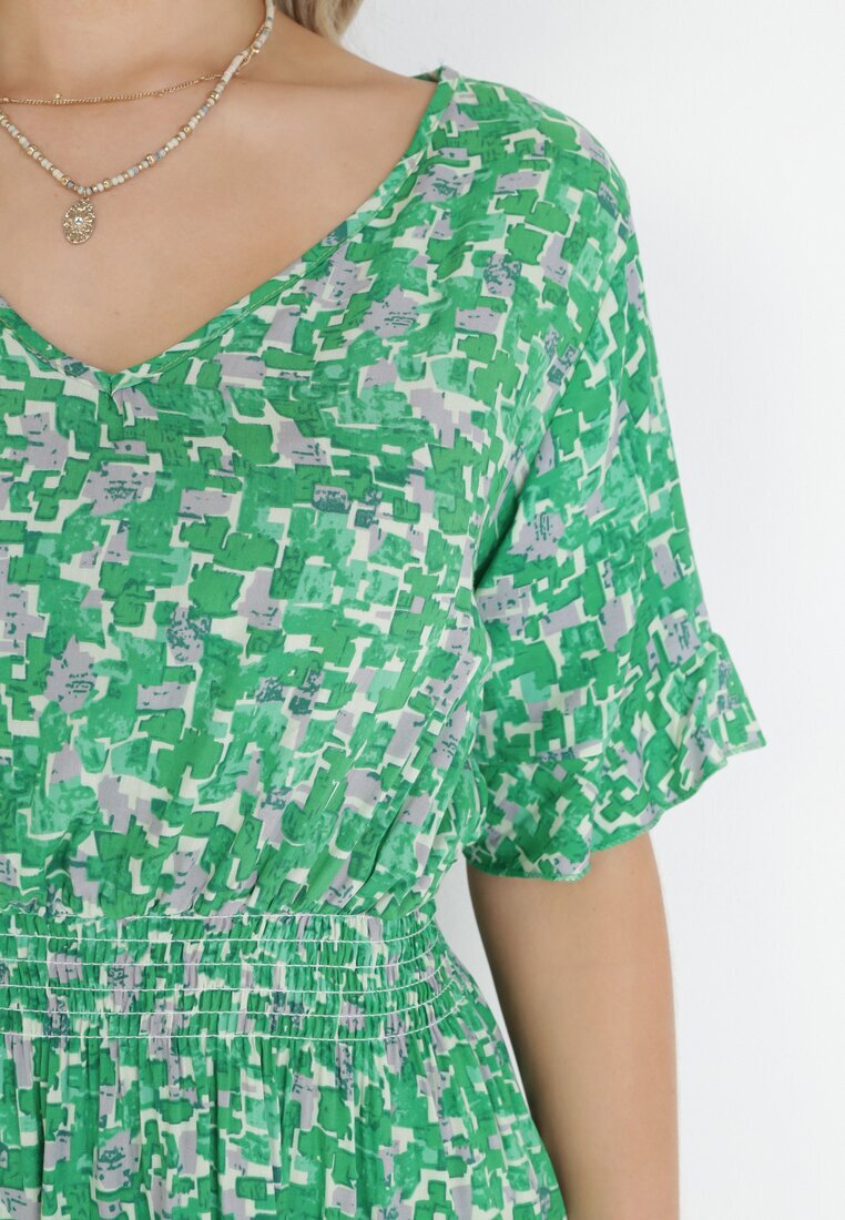 j&x Rochie Verde din viscoză cloș cu volane și elastic în talie Sayu