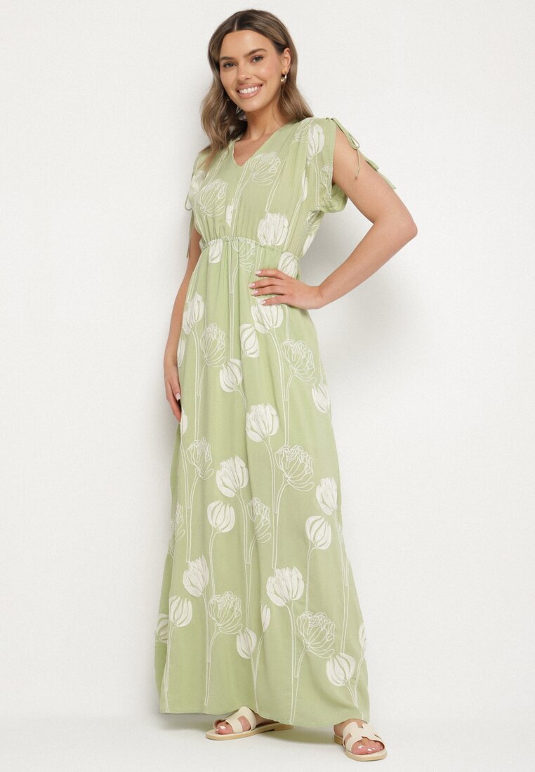 j&x Rochie Verde din Viscoză cu Broderii Lumiene