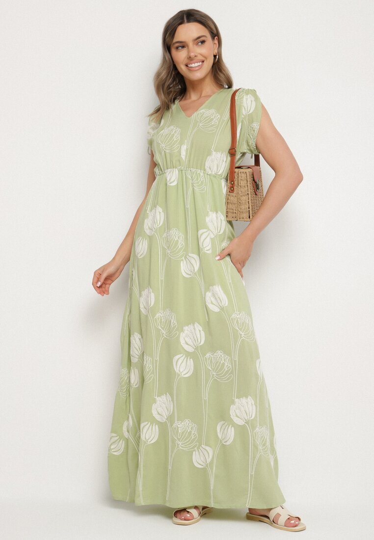 j&x Rochie Verde din Viscoză cu Broderii Lumiene