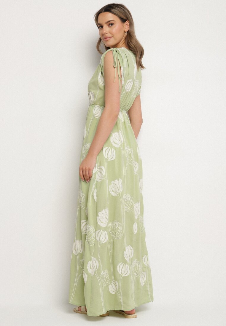 j&x Rochie Verde din Viscoză cu Broderii Lumiene