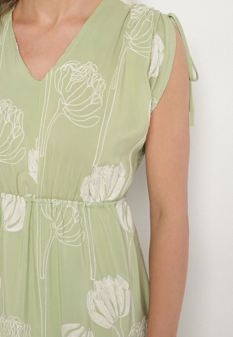 j&x Rochie Verde din Viscoză cu Broderii Lumiene