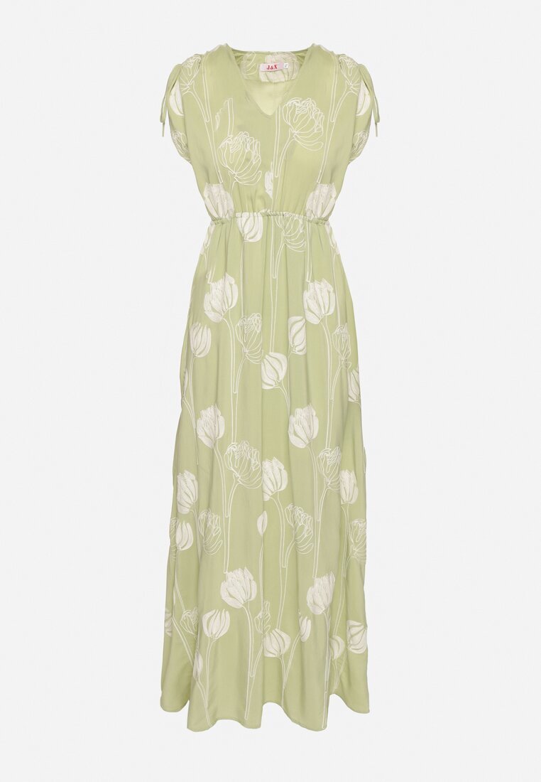 j&x Rochie Verde din Viscoză cu Broderii Lumiene
