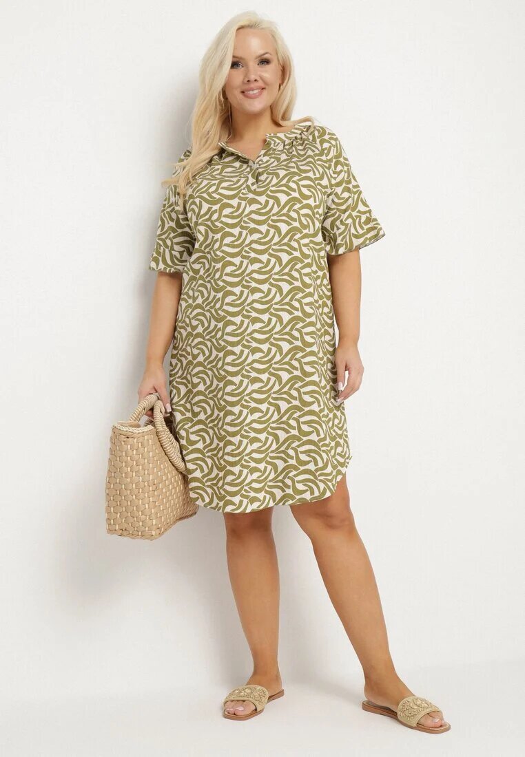 j&x Rochie Verde din Viscoză cu Croială Tip Cutie cu Model Abstract Koririanne