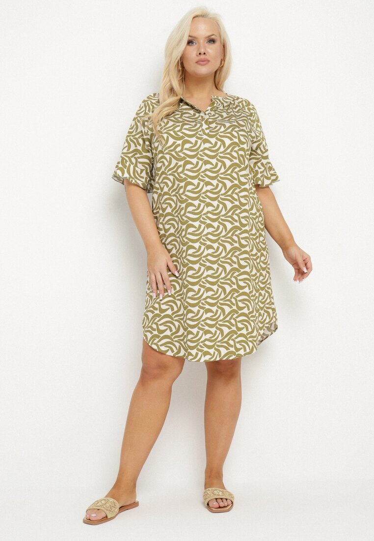 j&x Rochie Verde din Viscoză cu Croială Tip Cutie cu Model Abstract Koririanne