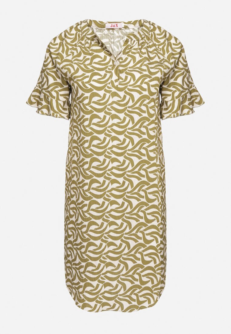 j&x Rochie Verde din Viscoză cu Croială Tip Cutie cu Model Abstract Koririanne