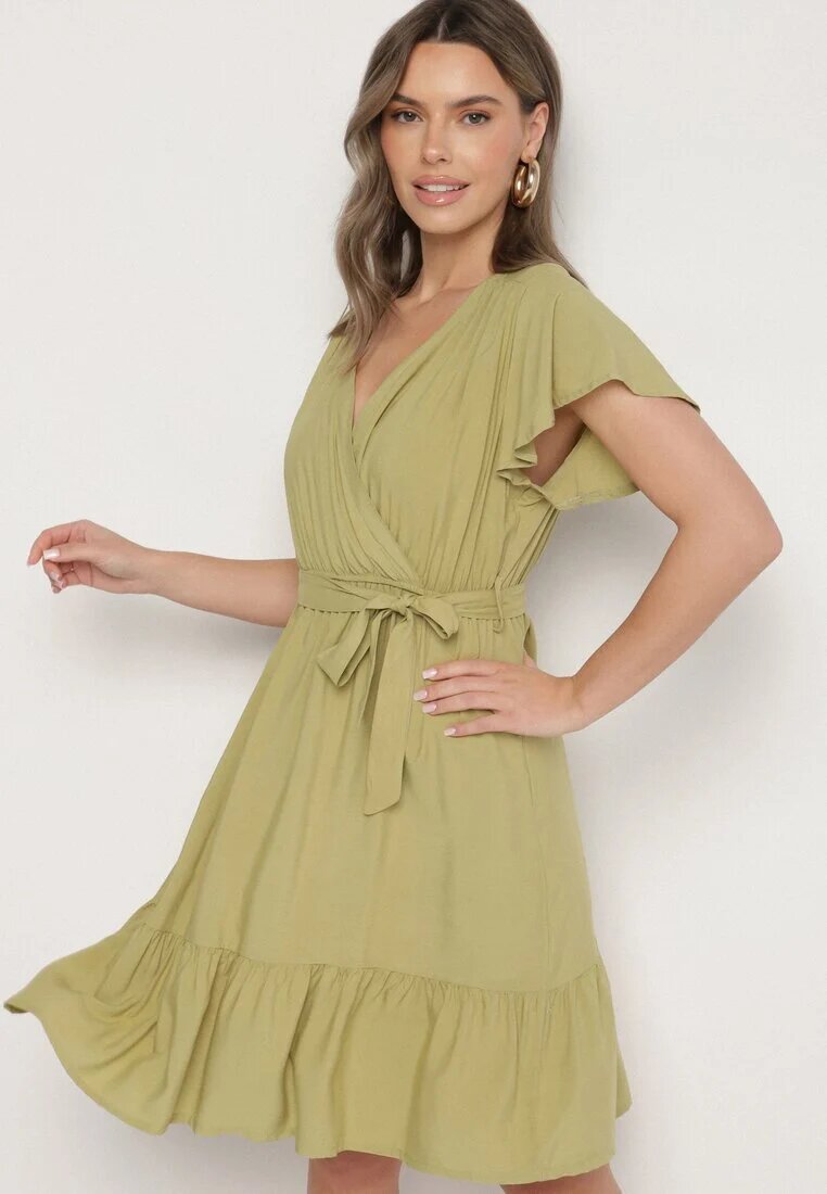 j&x Rochie Verde din viscoză cu decolteu petrecut și centură Aurenelle