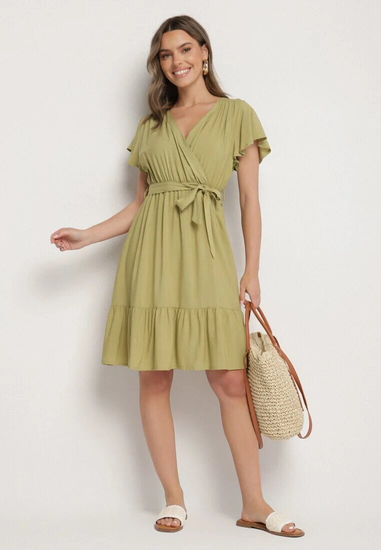 j&x Rochie Verde din viscoză cu decolteu petrecut și centură Aurenelle