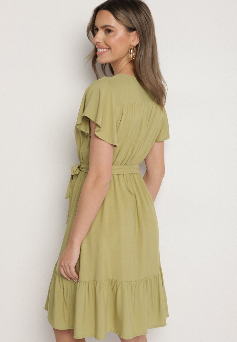 j&x Rochie Verde din viscoză cu decolteu petrecut și centură Aurenelle