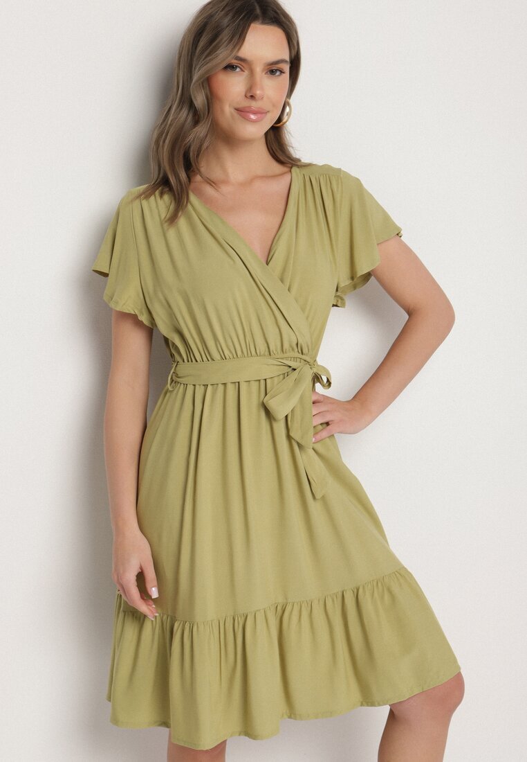 j&x Rochie Verde din viscoză cu decolteu petrecut și centură Aurenelle