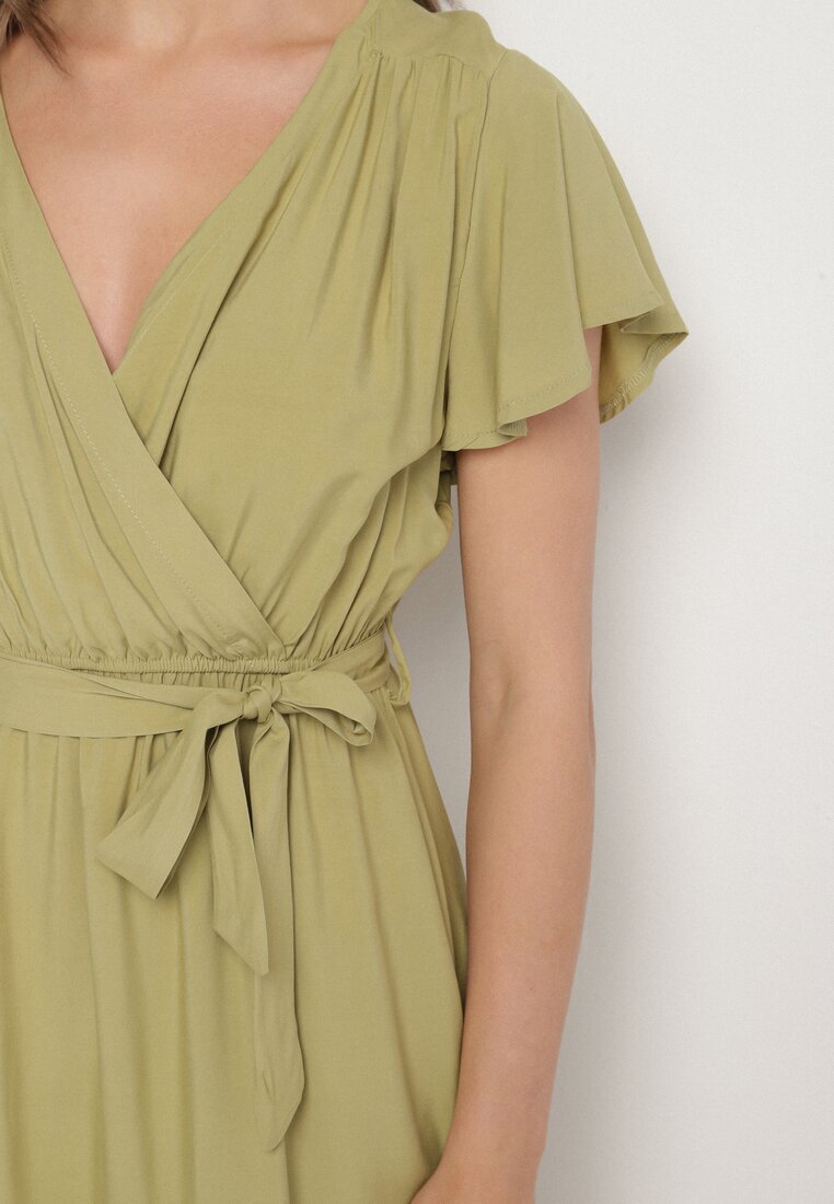 j&x Rochie Verde din viscoză cu decolteu petrecut și centură Aurenelle
