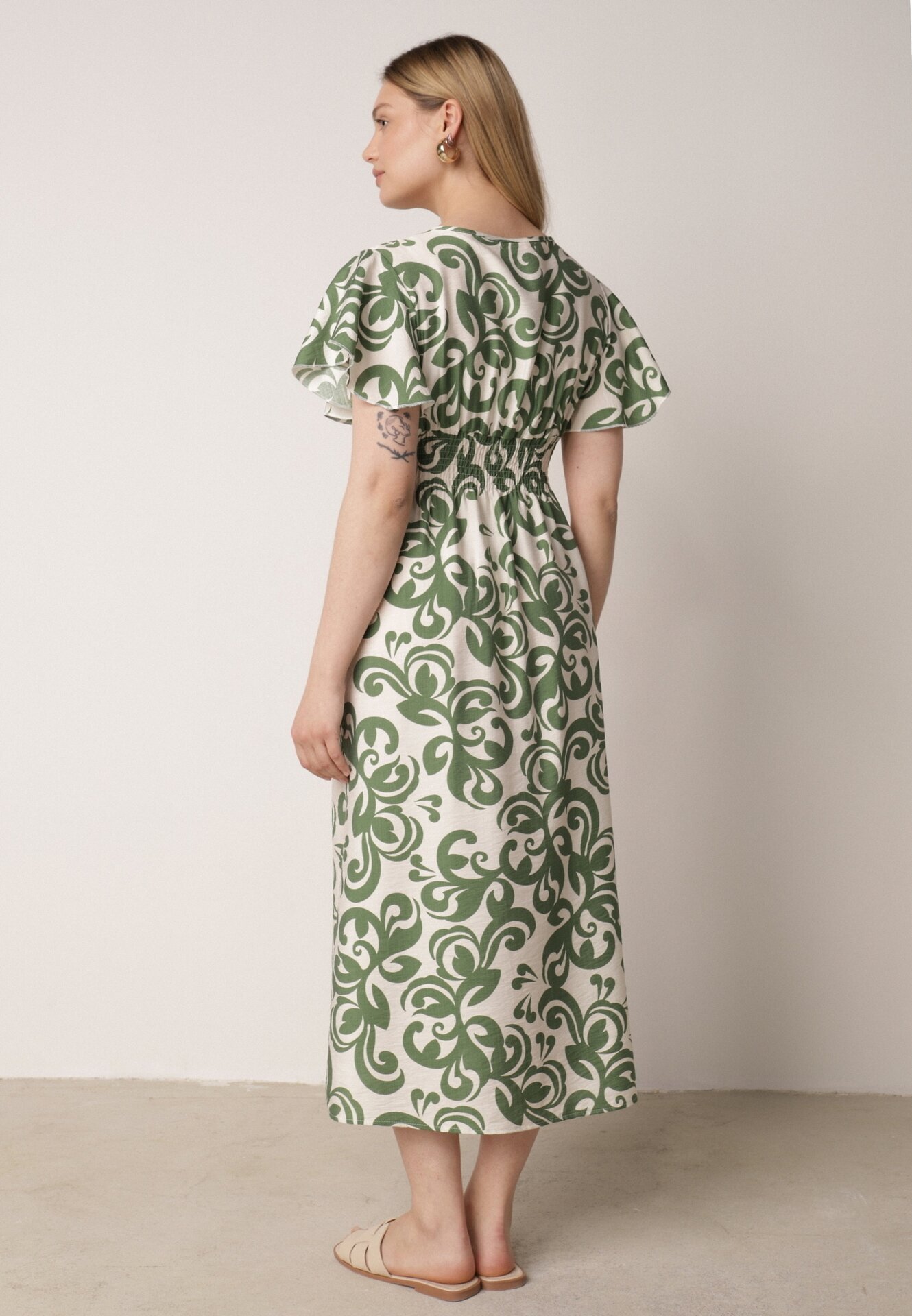 j&x Rochie Verde Din viscoză cu decolteu petrecut și elastic în talie Shyraya