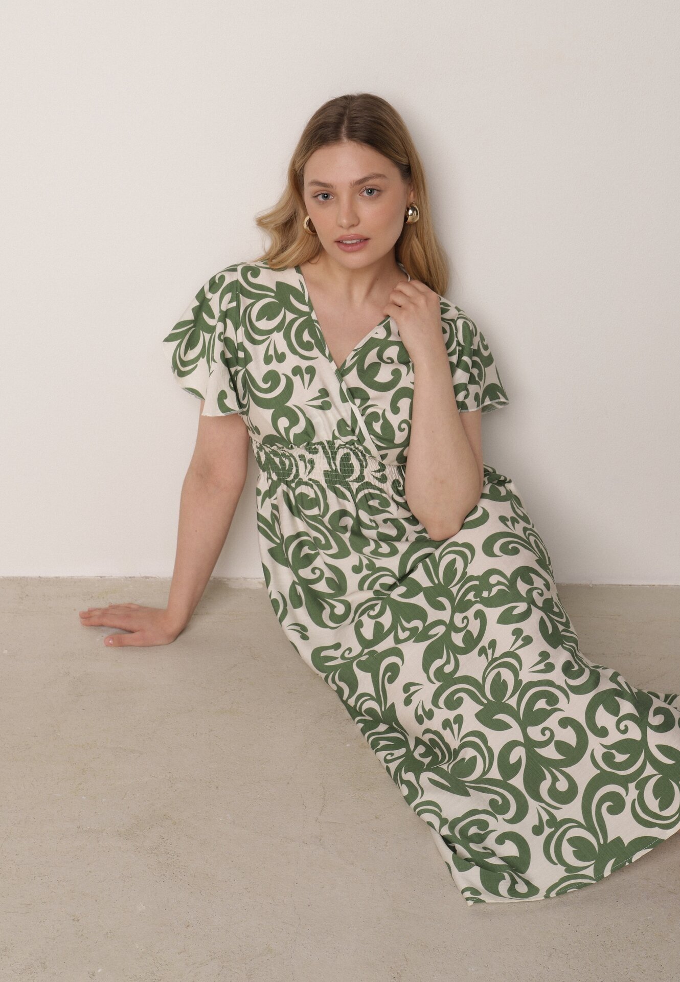 j&x Rochie Verde Din viscoză cu decolteu petrecut și elastic în talie Shyraya