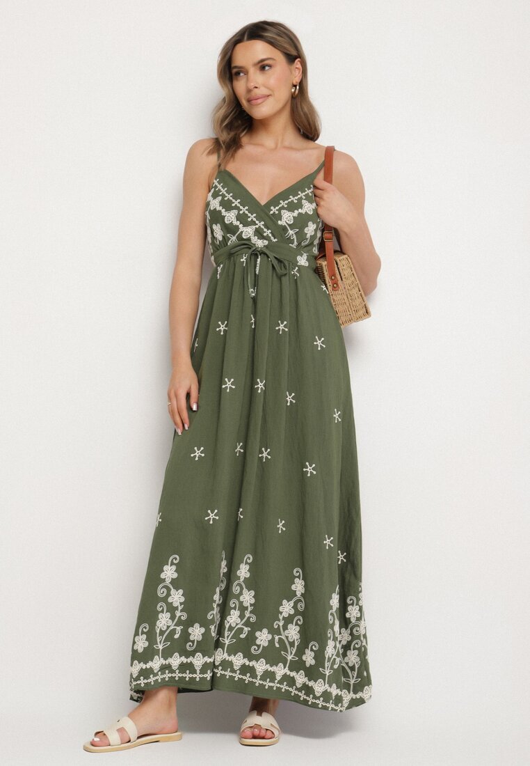 j&x Rochie Verde din Viscoză Decorată cu Broderii Lunireia