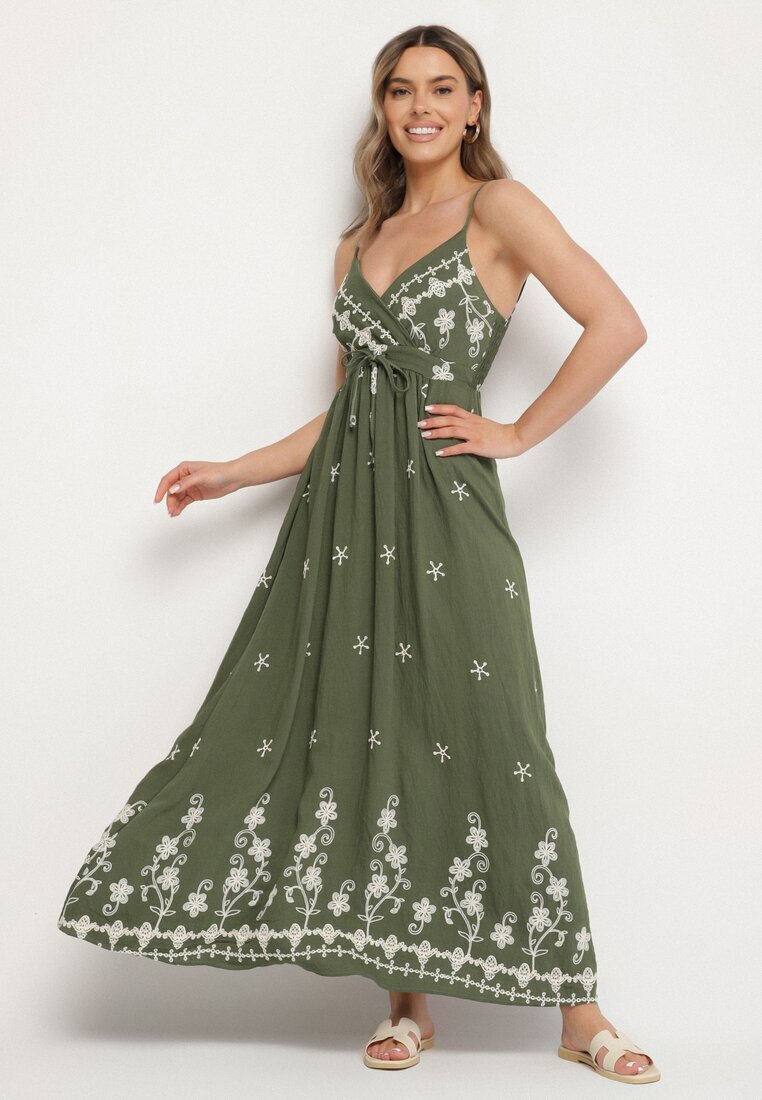 j&x Rochie Verde din Viscoză Decorată cu Broderii Lunireia