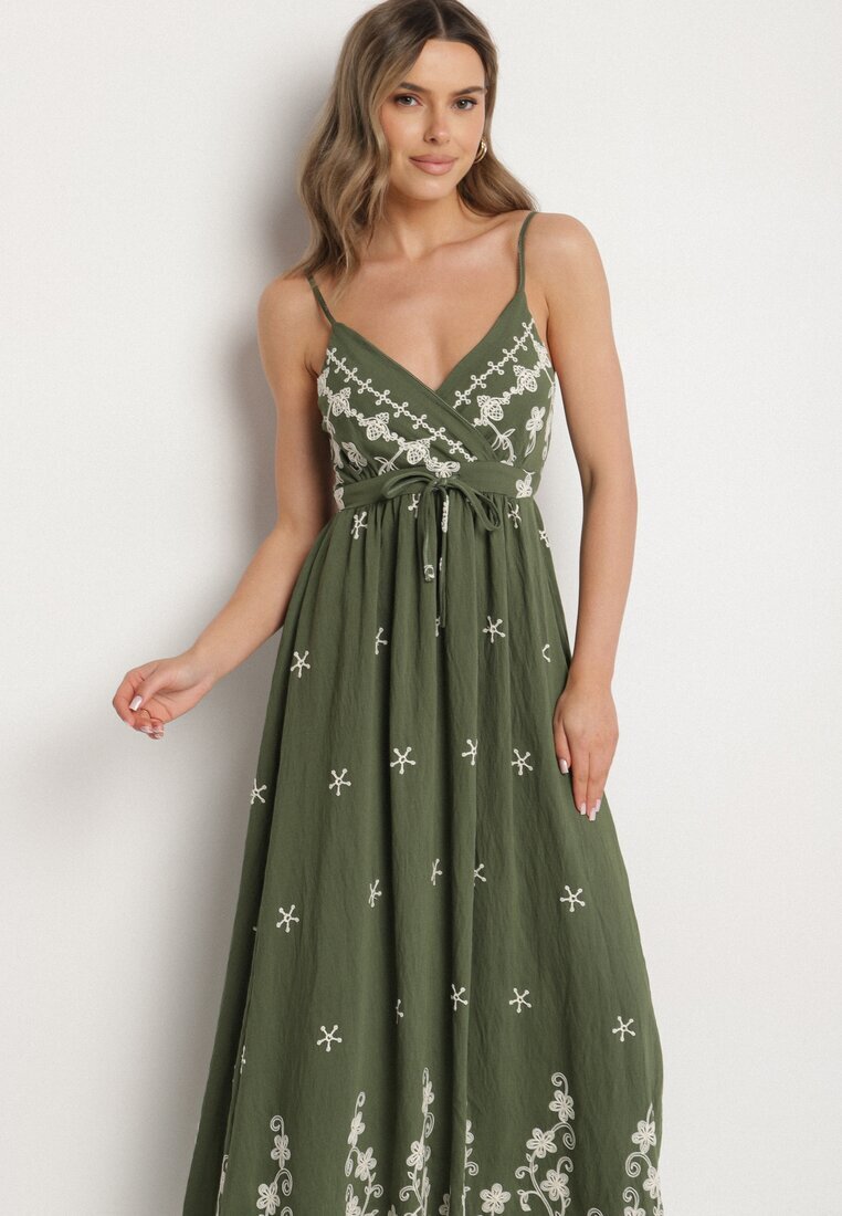 j&x Rochie Verde din Viscoză Decorată cu Broderii Lunireia