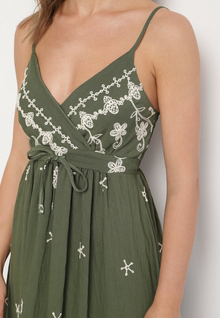 j&x Rochie Verde din Viscoză Decorată cu Broderii Lunireia