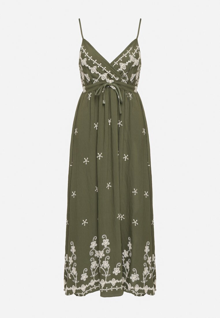 j&x Rochie Verde din Viscoză Decorată cu Broderii Lunireia