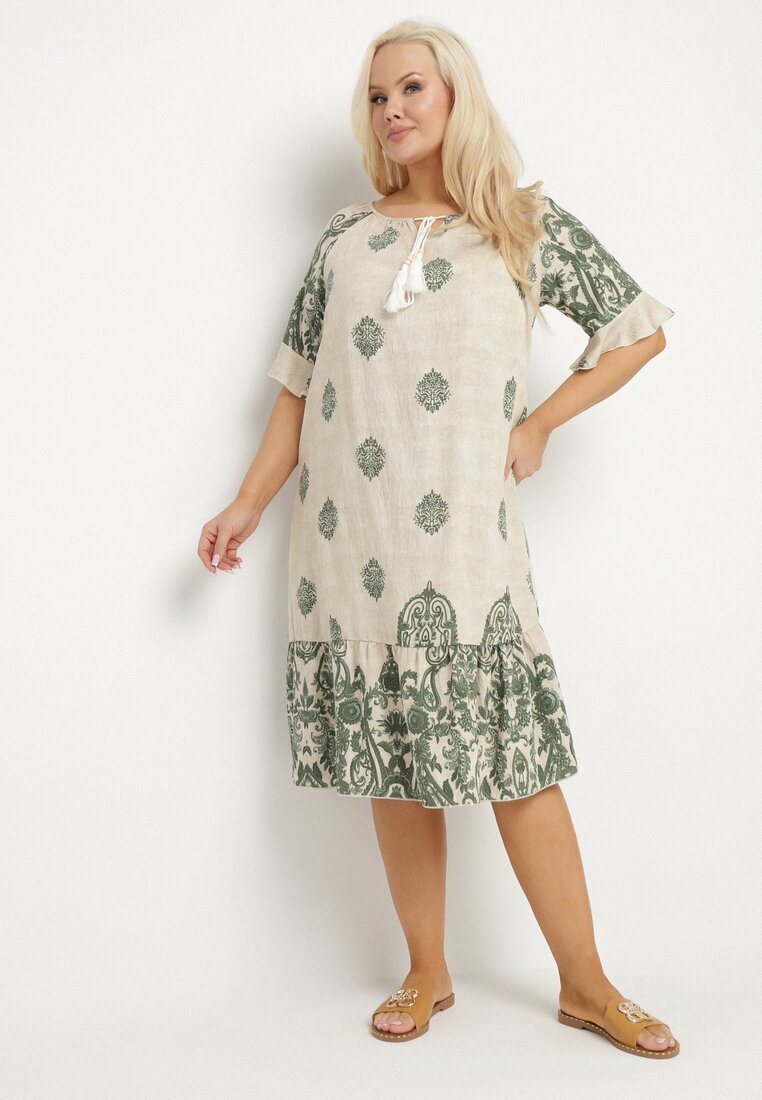 j&x Rochie verde din viscoză stil Boho cu franjuri și volane Korilia