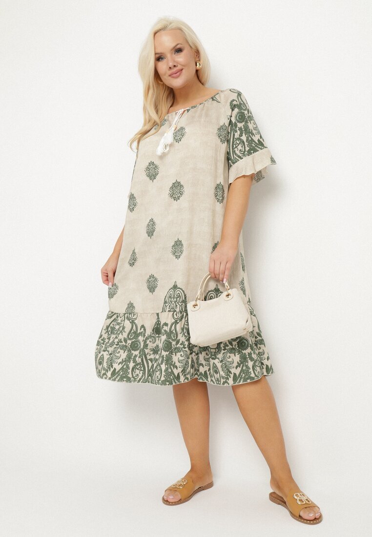j&x Rochie verde din viscoză stil Boho cu franjuri și volane Korilia