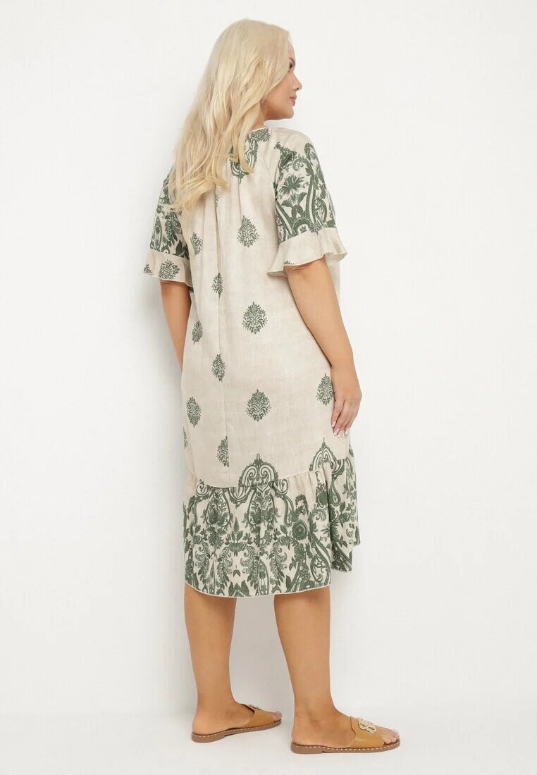 j&x Rochie verde din viscoză stil Boho cu franjuri și volane Korilia