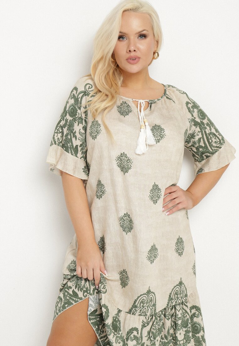 j&x Rochie verde din viscoză stil Boho cu franjuri și volane Korilia
