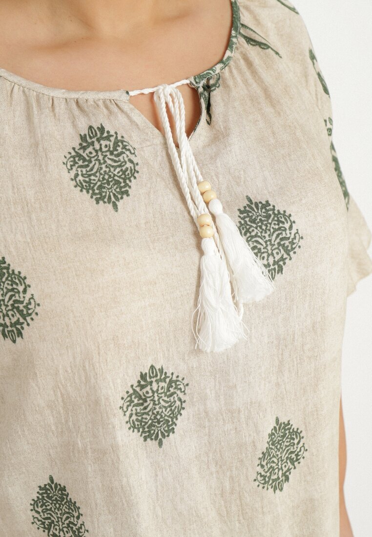 j&x Rochie verde din viscoză stil Boho cu franjuri și volane Korilia