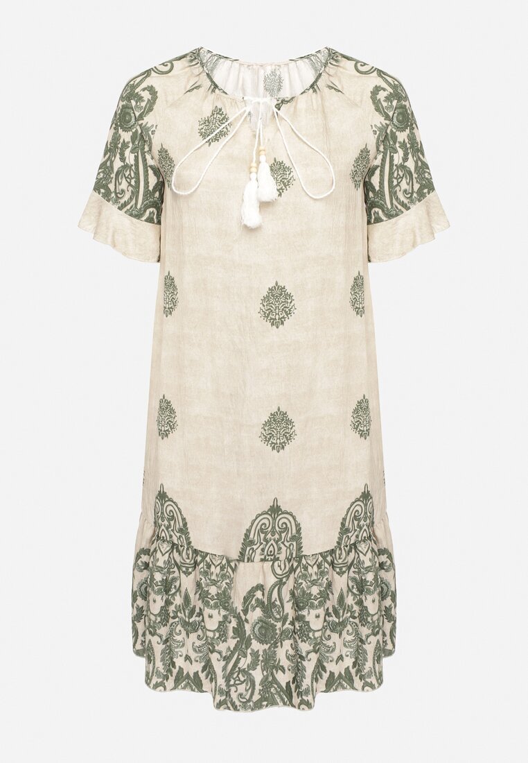 j&x Rochie verde din viscoză stil Boho cu franjuri și volane Korilia