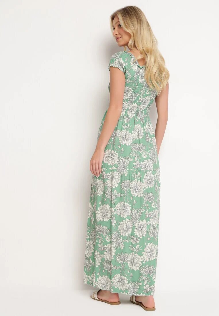 j&x Rochie Verde din Viscoză Stil Spaniol cu Decolteu Încrețit Yelbia