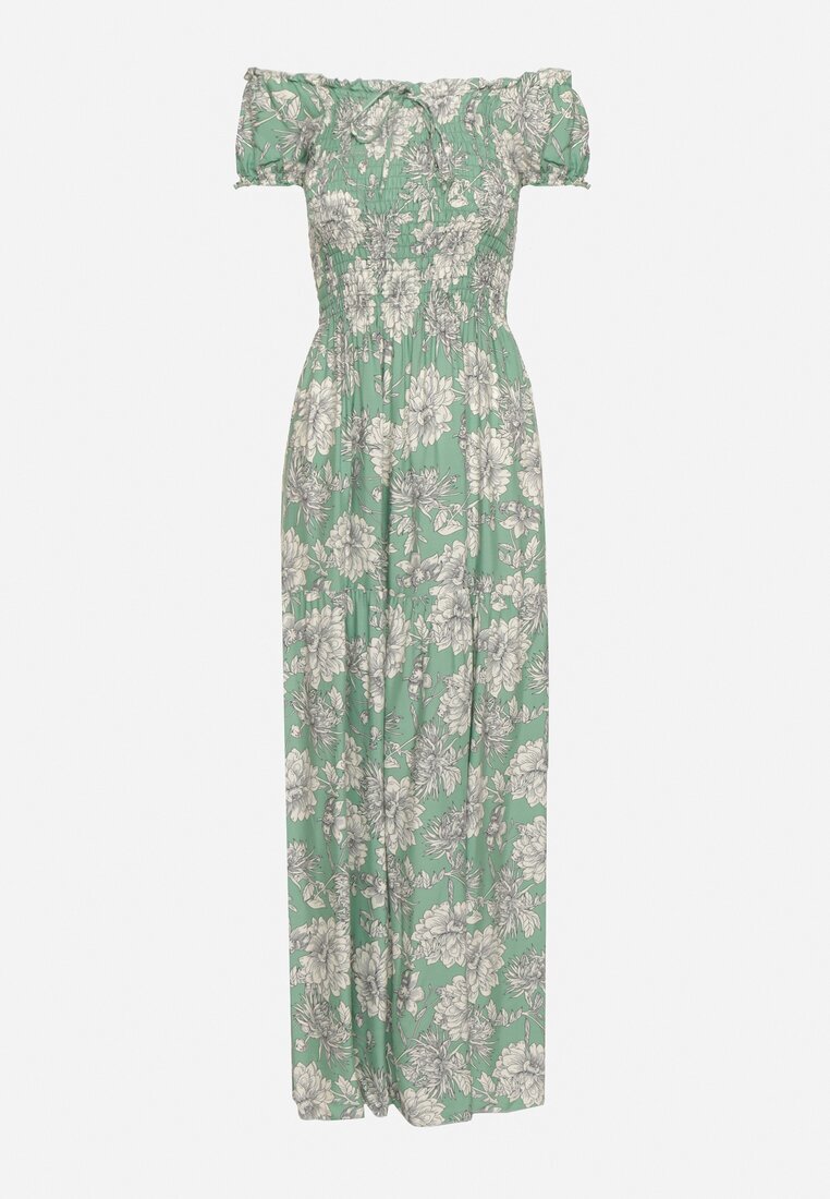 j&x Rochie Verde din Viscoză Stil Spaniol cu Decolteu Încrețit Yelbia