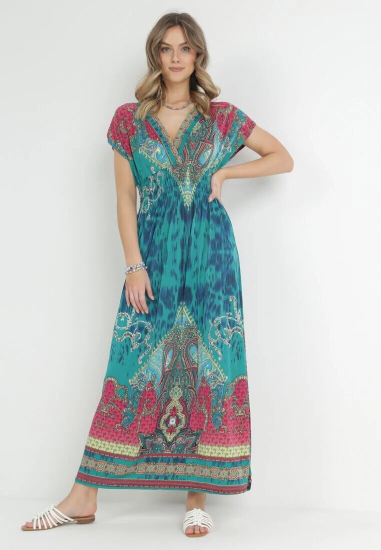 j&x Rochie Verde Încrucișată Cu Model Etnic Matanira