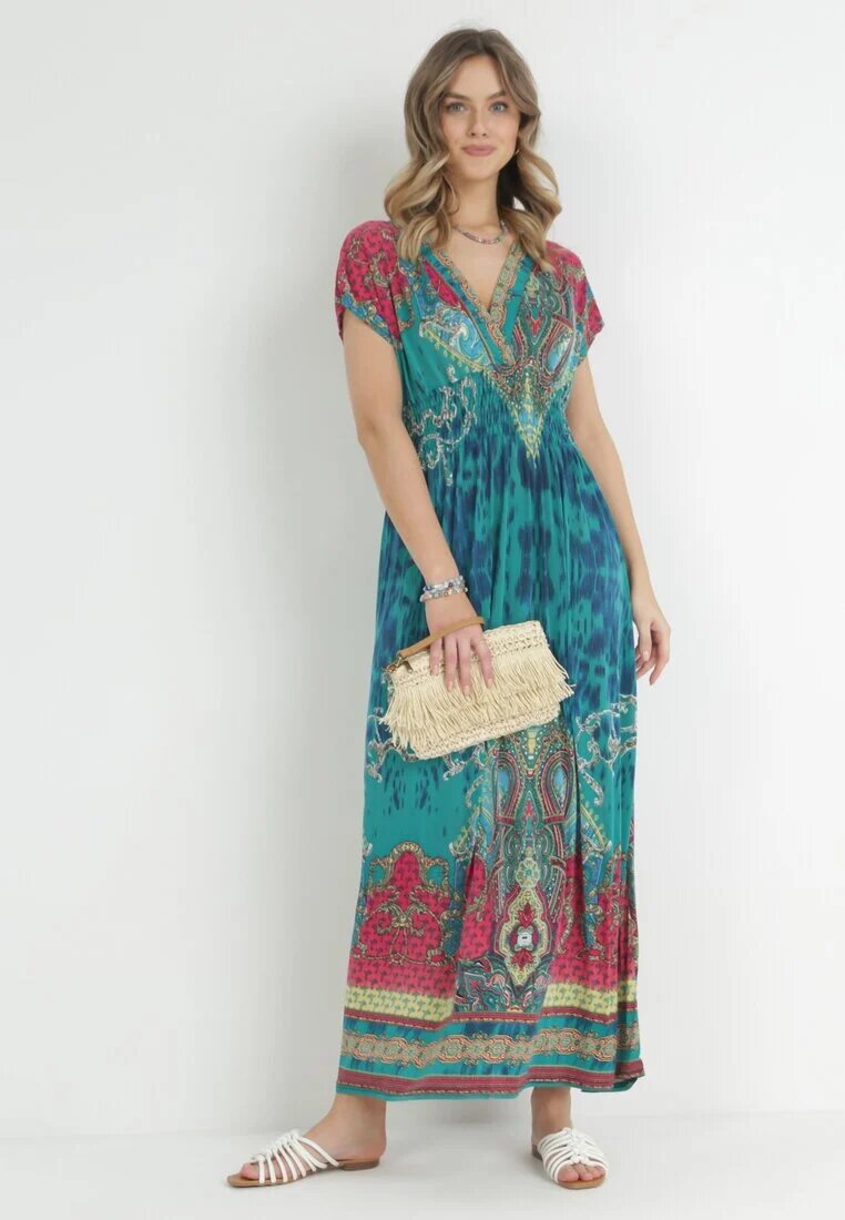 j&x Rochie Verde Încrucișată Cu Model Etnic Matanira