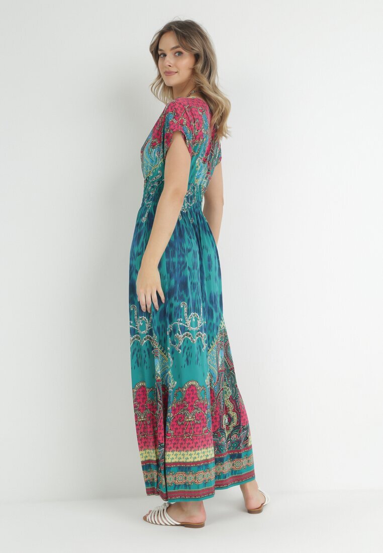 j&x Rochie Verde Încrucișată Cu Model Etnic Matanira