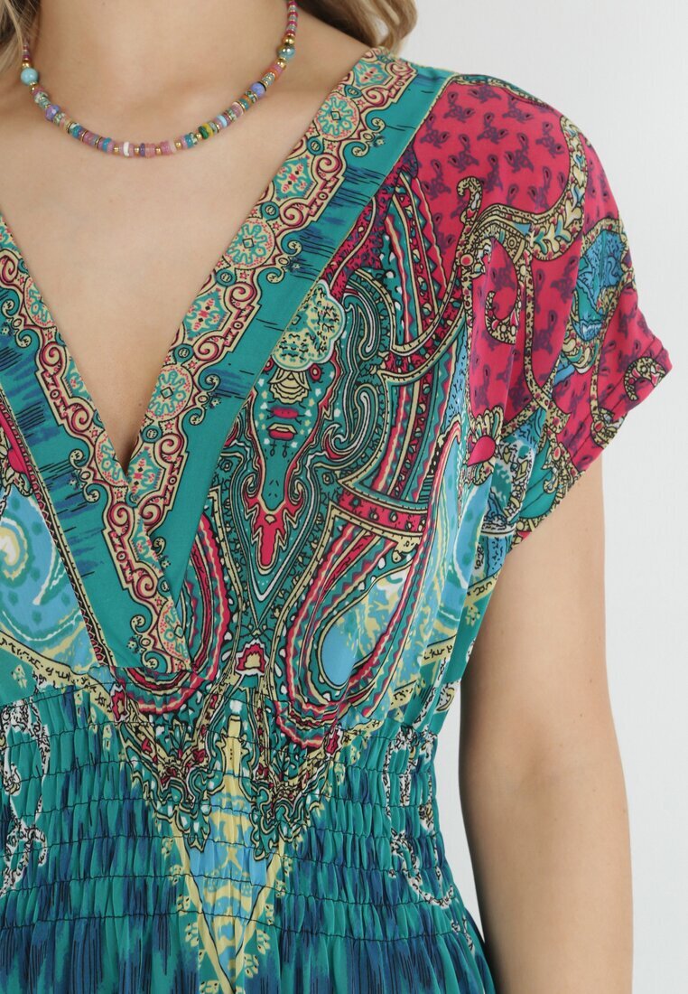 j&x Rochie Verde Încrucișată Cu Model Etnic Matanira