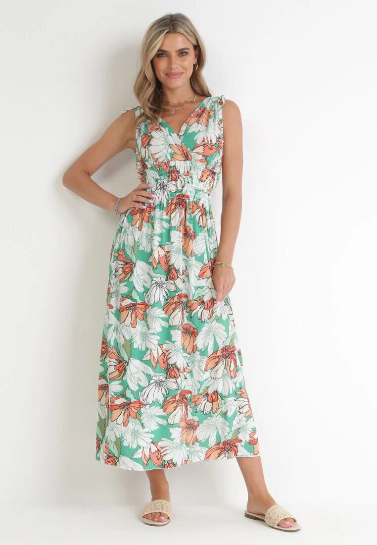 j&x Rochie Verde Maxi cu Decolteu petrecut și Elastic în talie Atalie