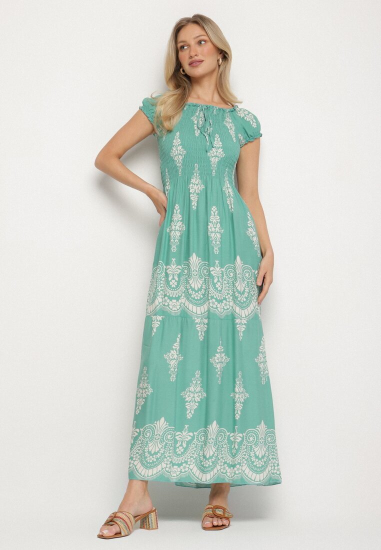 j&x Rochie viscoză Verde deschis cu top încrețit și model Boho Ellifae