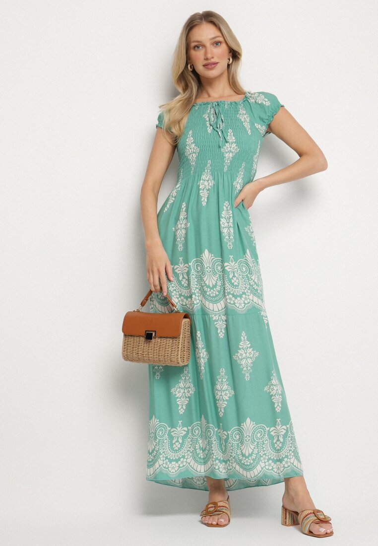 j&x Rochie viscoză Verde deschis cu top încrețit și model Boho Ellifae