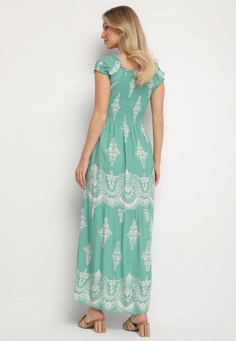 j&x Rochie viscoză Verde deschis cu top încrețit și model Boho Ellifae