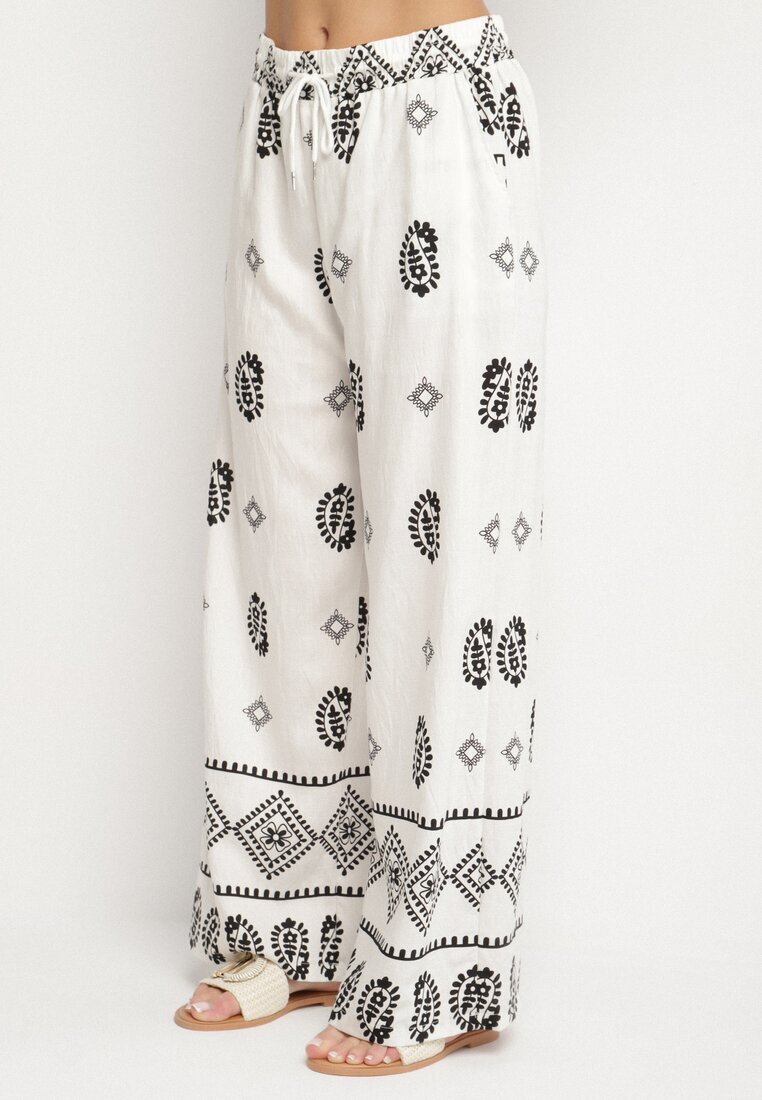j&x Set Alb-Negru în Stil Rustic Bluză Lejeră și Pantaloni din Viscoză Emilaris