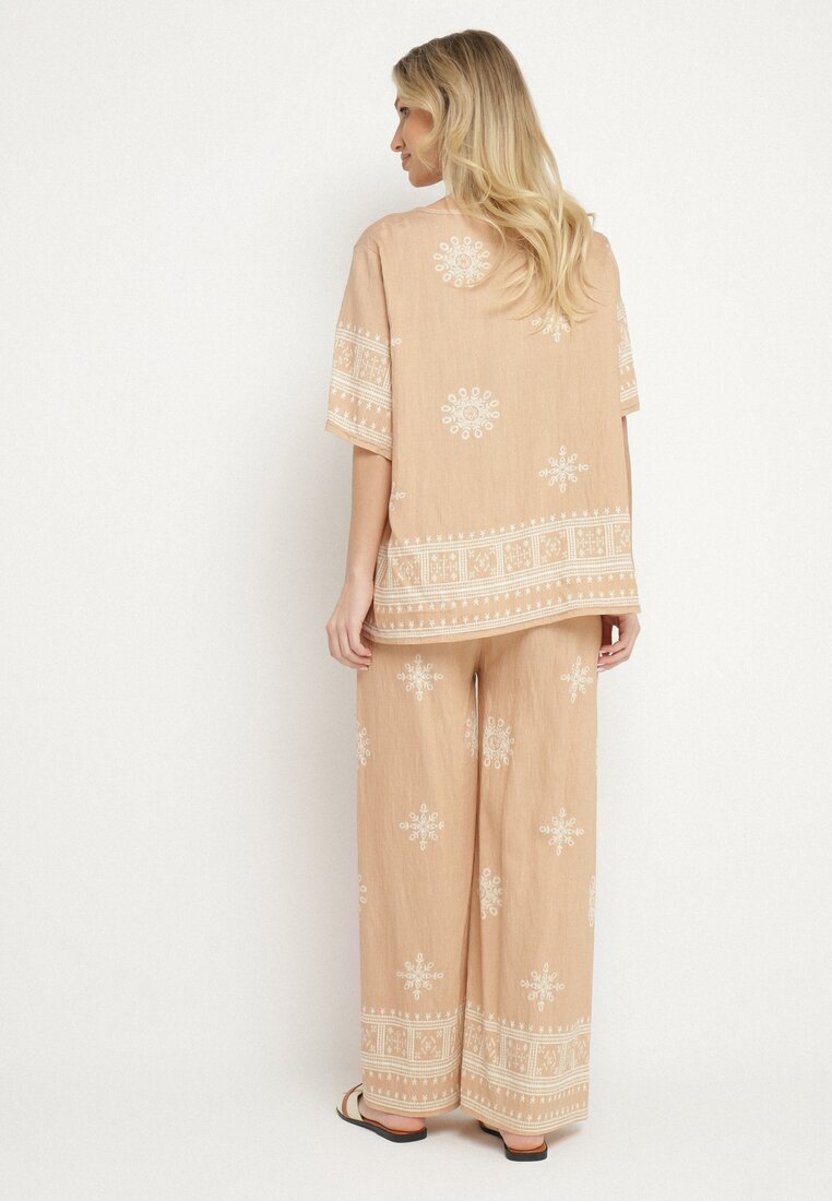 j&x Set bej cu viscoză în stil rustic Bluză și Pantaloni largi Ronilae