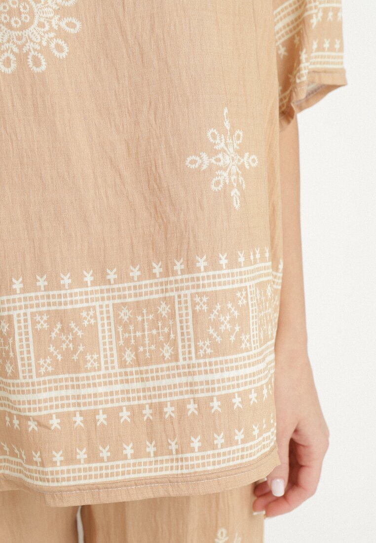 j&x Set bej cu viscoză în stil rustic Bluză și Pantaloni largi Ronilae