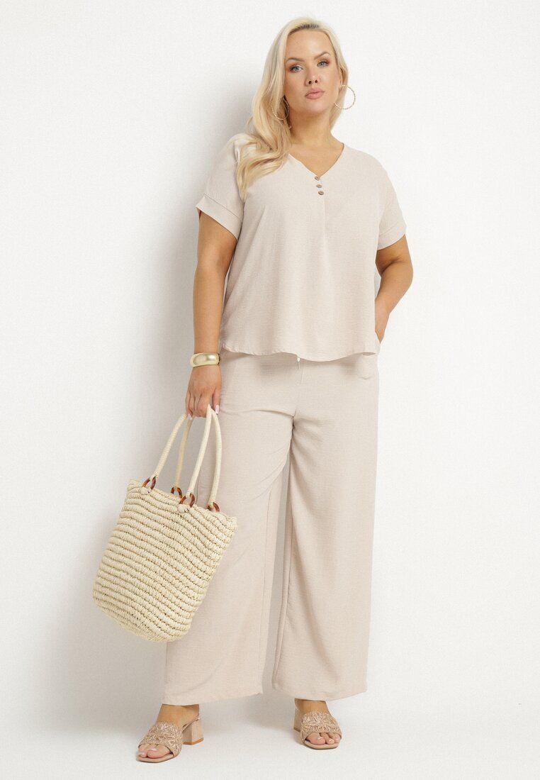 j&x Set bej deschis oversize Bluză și Pantaloni largi Amisora