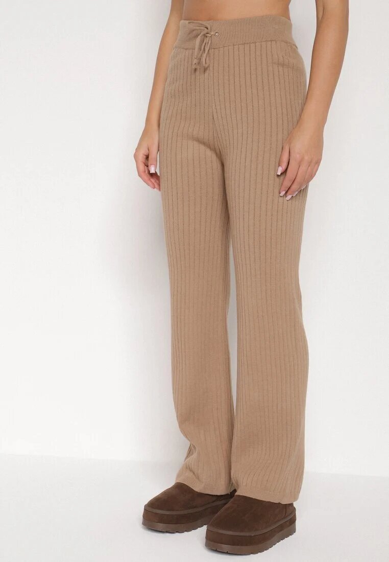 j&x Set Bej închis Tricotat cu Bumbac Pantaloni Vestă și Cardigan Lung Meviravia
