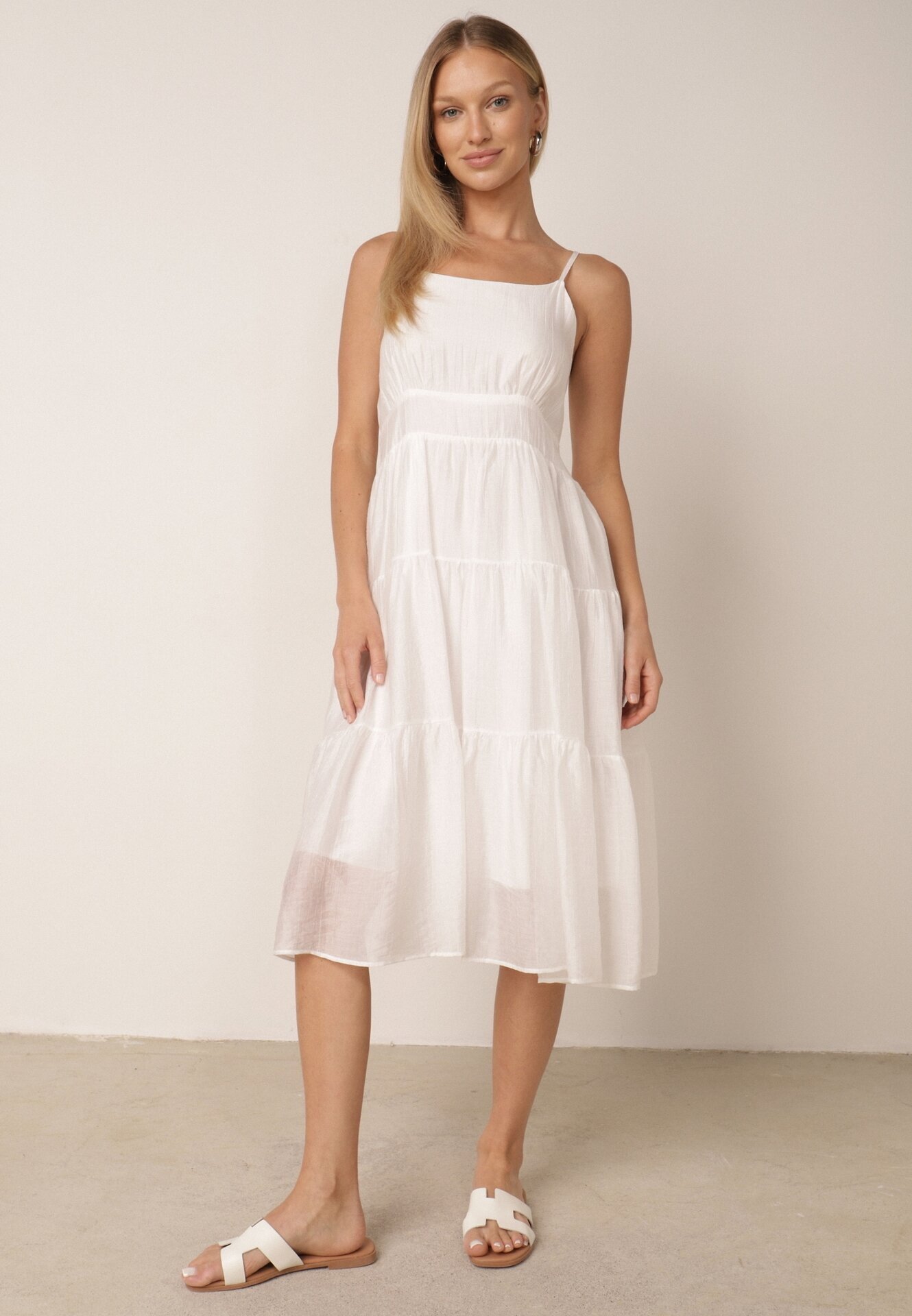 j&x Set de vară din Tencel cu rochie pe bretele și cămașă transparentă Thassa Alb