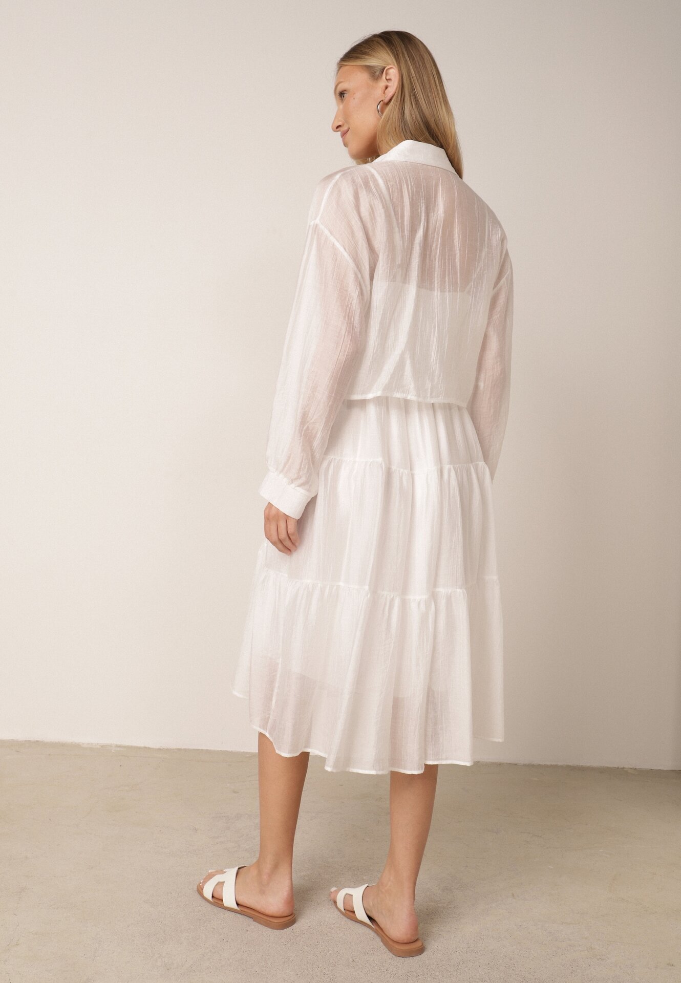 j&x Set de vară din Tencel cu rochie pe bretele și cămașă transparentă Thassa Alb