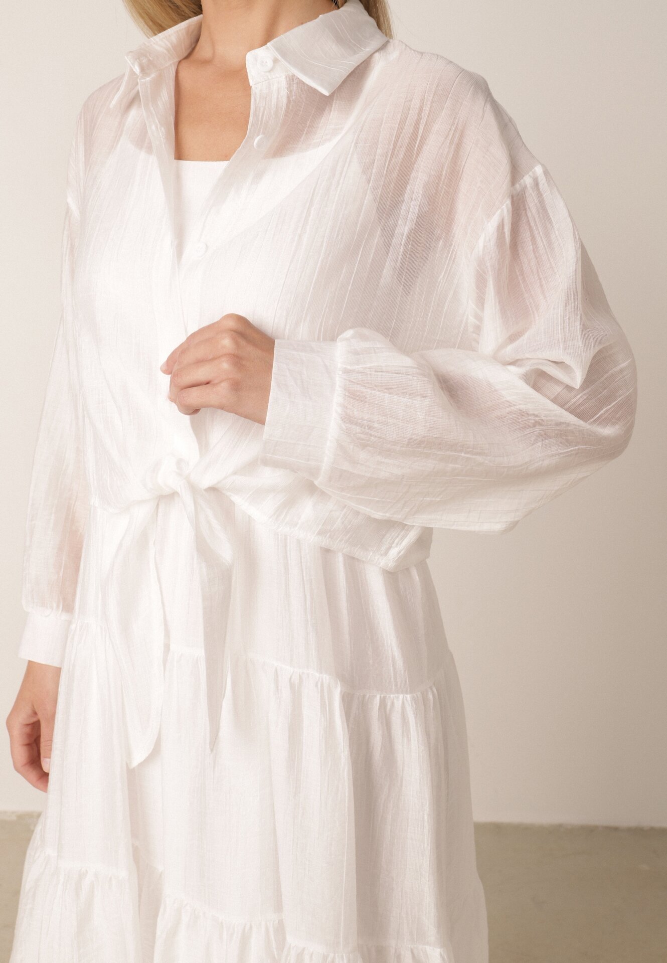 j&x Set de vară din Tencel cu rochie pe bretele și cămașă transparentă Thassa Alb