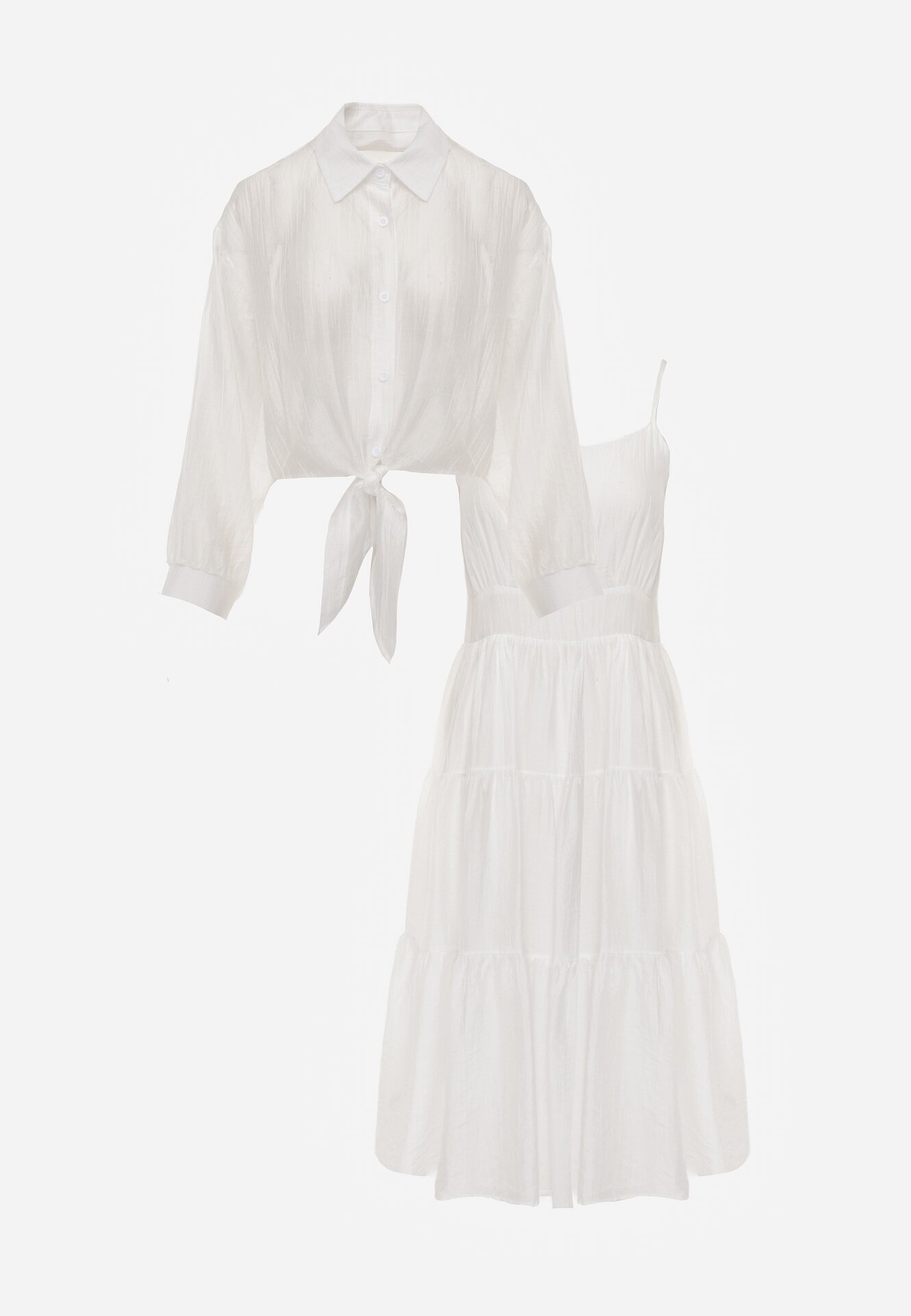 j&x Set de vară din Tencel cu rochie pe bretele și cămașă transparentă Thassa Alb
