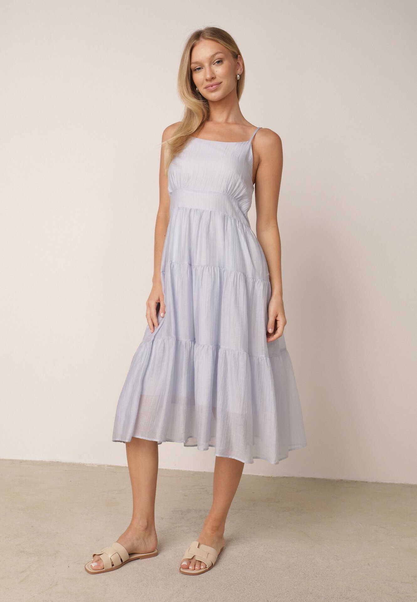 j&x Set de vară din Tencel cu rochie pe bretele și cămașă transparentă Thassa Albastru